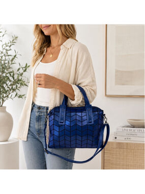 Emilio Pepe Italy Blue Geometric Convertible Satchel Crossbody Handbag